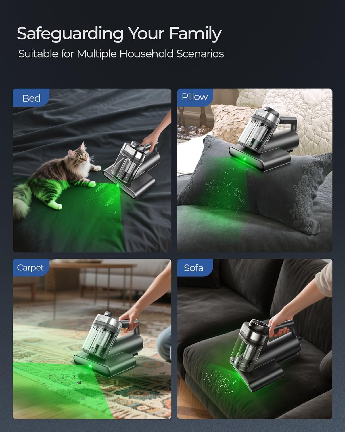 Mattress Vacuum Bed Vacuum Cleaner with 253.7nm UV-C Light, Hyper Helix Motor with 16kPa Strong Suction & 33000 RPM/Min Tapping, HEPA Filter, 149℉ Heat & Ultrasonic & Anion for Bed and Pet