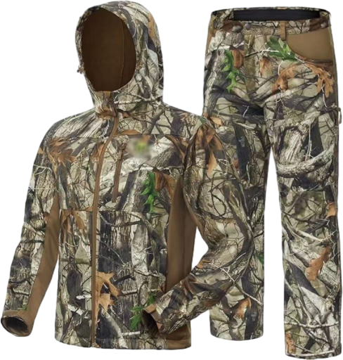 Men’s 2-Pack Fleece-Lined Hunting Jacket & Pants Set – Water-Resistant, Silent, Safety Harness Compatible