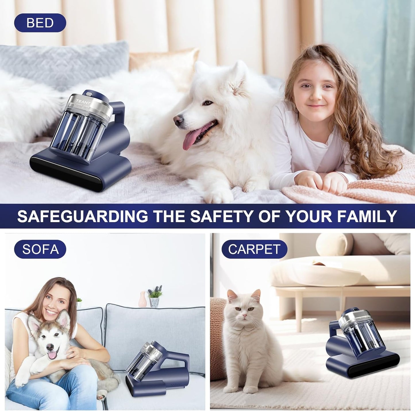 Mattress Vacuum Bed Vacuum Cleaner with 253.7nm UV-C Light, Hyper Helix Motor with 16kPa Strong Suction & 33000 RPM/Min Tapping, HEPA Filter, 149℉ Heat & Ultrasonic & Anion for Bed and Pet