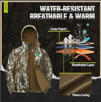 Men’s 2-Pack Fleece-Lined Hunting Jacket & Pants Set – Water-Resistant, Silent, Safety Harness Compatible