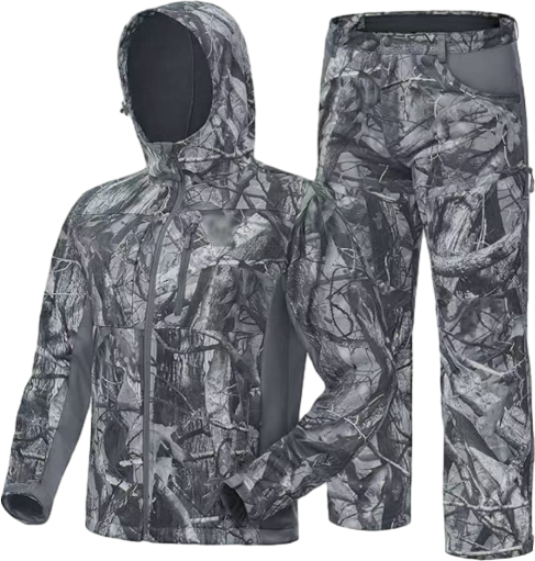 Men’s 2-Pack Fleece-Lined Hunting Jacket & Pants Set – Water-Resistant, Silent, Safety Harness Compatible
