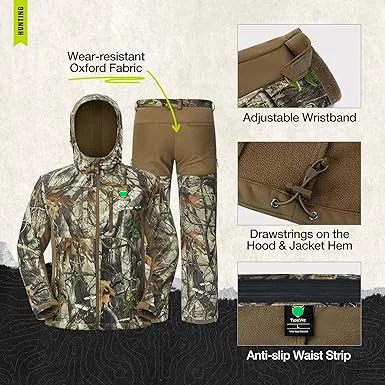 Men’s 2-Pack Fleece-Lined Hunting Jacket & Pants Set – Water-Resistant, Silent, Safety Harness Compatible