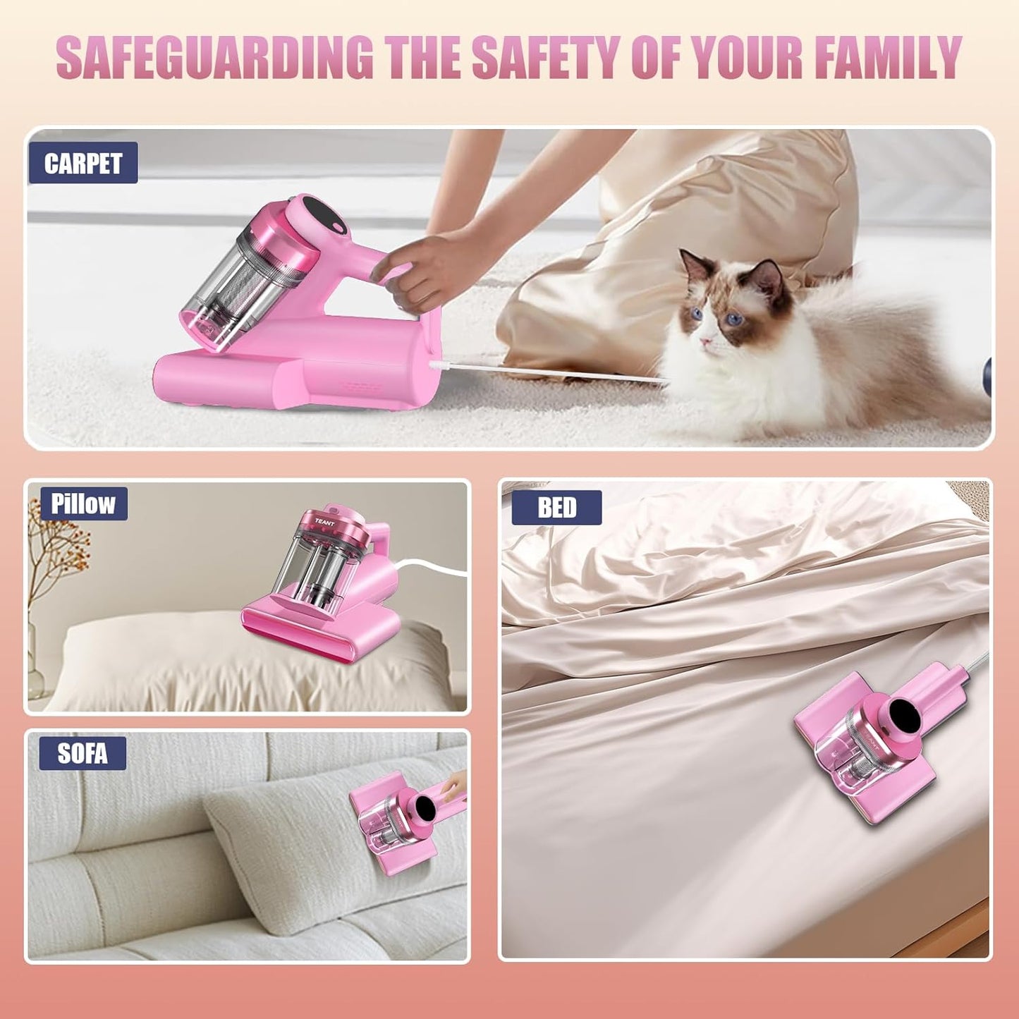 Mattress Vacuum Bed Vacuum Cleaner with 253.7nm UV-C Light, Hyper Helix Motor with 16kPa Strong Suction & 33000 RPM/Min Tapping, HEPA Filter, 149℉ Heat & Ultrasonic & Anion for Bed and Pet