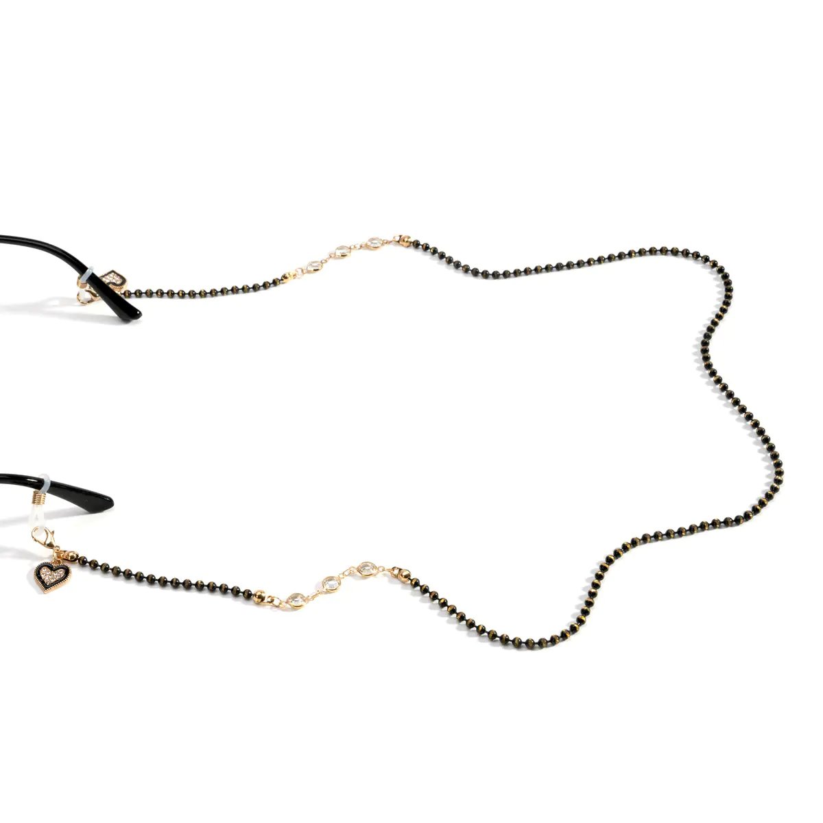 BLACK HEART SHAPED CRYSTAL EYEGLASSES CHAIN