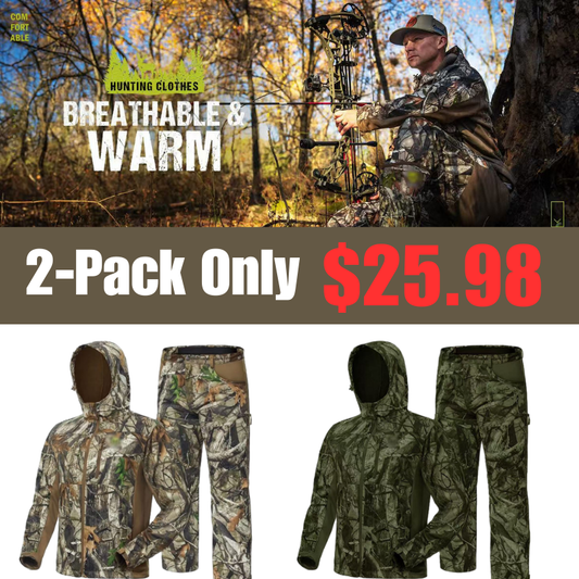 Men’s 2-Pack Fleece-Lined Hunting Jacket & Pants Set – Water-Resistant, Silent, Safety Harness Compatible